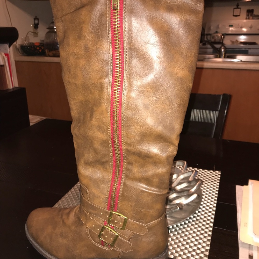 Journee Collection brown wide calf boots.